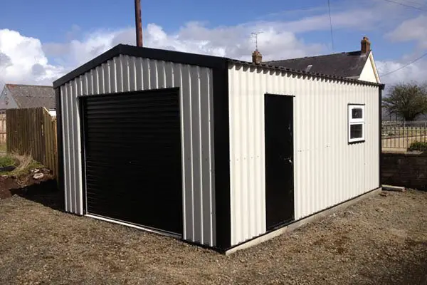 White steel shed building