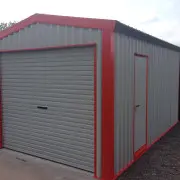 Orange and grey back garden shed