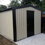 Small cream steel building